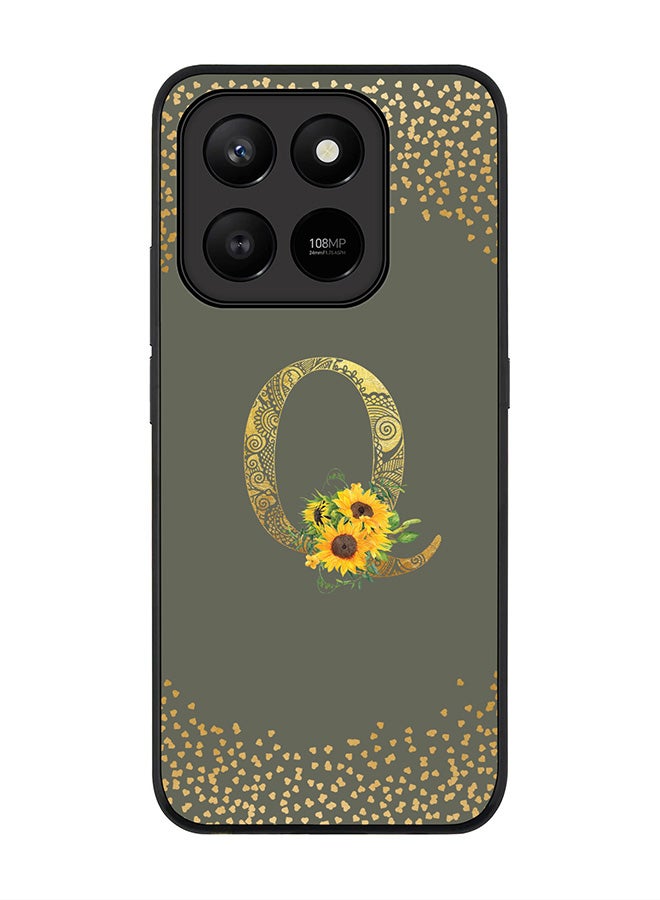 For Honor X7d 4G / X7d 5G / 400 Smart Case,Slim fit Camera Protection, Shockproof Thin Phone cover  - Custom Floral Monogram - Q  (Olive Green )